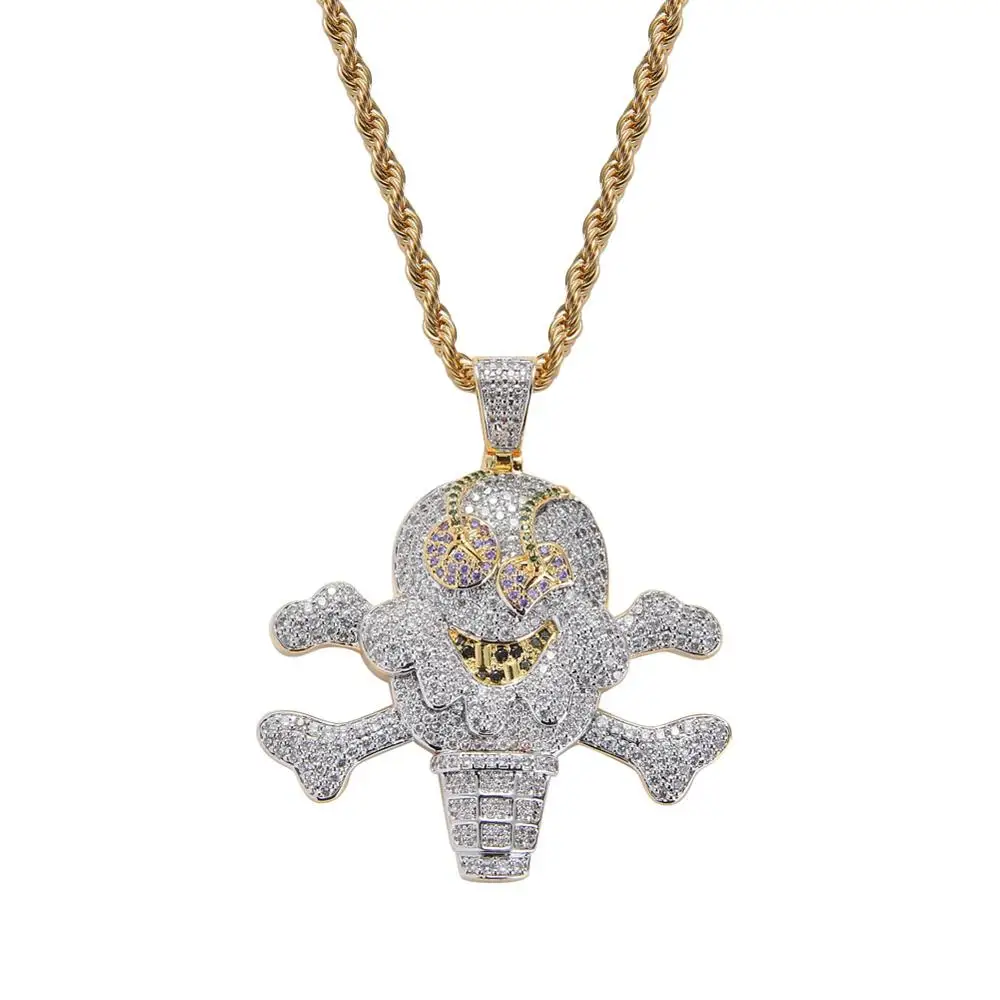 Hip Hop AAA Cubic Zirconia Paved Bling Iced Out Pirate Ice Cream Pendants Necklace for Men Rapper Jewelry Drop Shipping | Украшения и