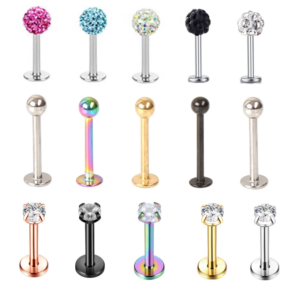 Lip Piercing 1Pair Industrial Bar Crystal Ball Lip Rings Earring Stud Surgical Steel Labret Cartilage Tragus Sexy Body Jewelry