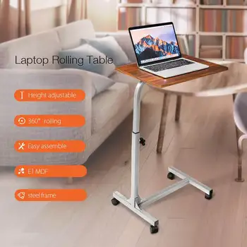 

Fast Delivery Rolling Computer Table Adjustable Portable Laptop Desk Rotate Laptop Bed Table Can be Lifted Standing E1 MDF Desk