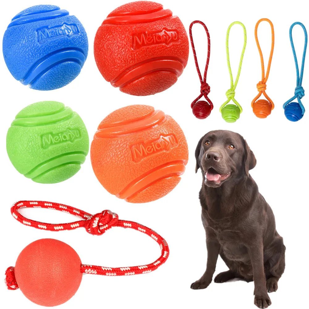 

Dog Ball Pet Dog Toys Rubber Chew Toys Indestructible Ball with String Interactive Toys for Large Dog Bouncy Solid Ball