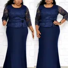 HGTE Половина рукавом кружевные вечерние платья в африканском стиле мать Темно-синие золотом длинное платье больших Размеры XL-4XL