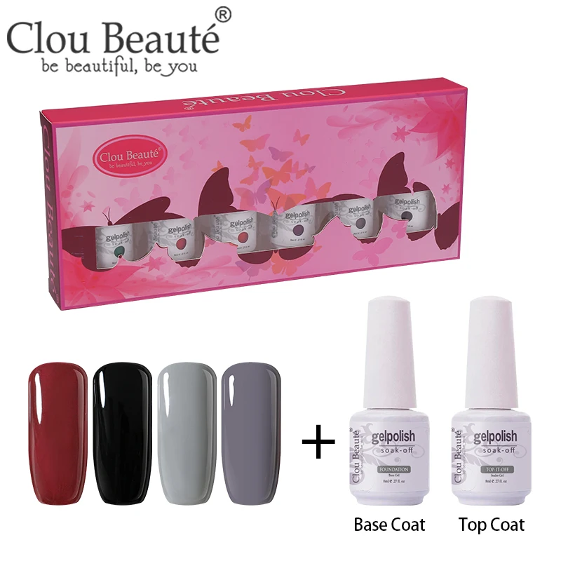 ZH42 Clou Beaute 6 шт. Гель-лак для ногтей Светодиодный УФ-гель впитывающий ногти гель основа и не протирать верхнее покрытие Гель-лак Полупостоянный гель-краска набор - Цвет: ZH42