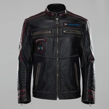 2020 nueva chaqueta de cuero de motocicleta con borde negro para hombre, chaquetas de invierno S-XXXL para motociclistas con cuello en soporte y bordado a la moda