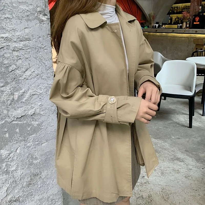 Net Price Photo Shoot 893# Pearl Clasp Decoration Trench Coat