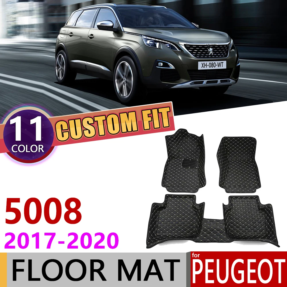 Кожаные автомобильные коврики на заказ для peugeot 5008 T87 2017 ~ 2020 5 или 7 сидений
