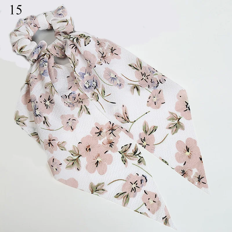 Bohemian Summer Hair Scarf for Women Elastic Hairband Dot Print Floral Pattern Hair Tie Scrunchie Bow Hair Rubber Ropes - Цвет: 15