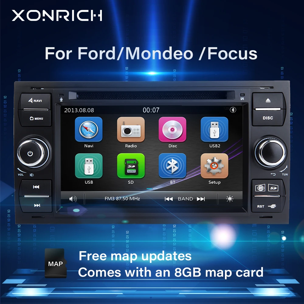 Android 10 OS 7 Pulgadas 2 DIN Car Radio Moniceiver GPS Navegación Bluetooth para Ford C-MAX/Connect/Fiesta/Focus/Fusion/Galaxy/Kuga S-MAX/Transit/Mondeo Plata 