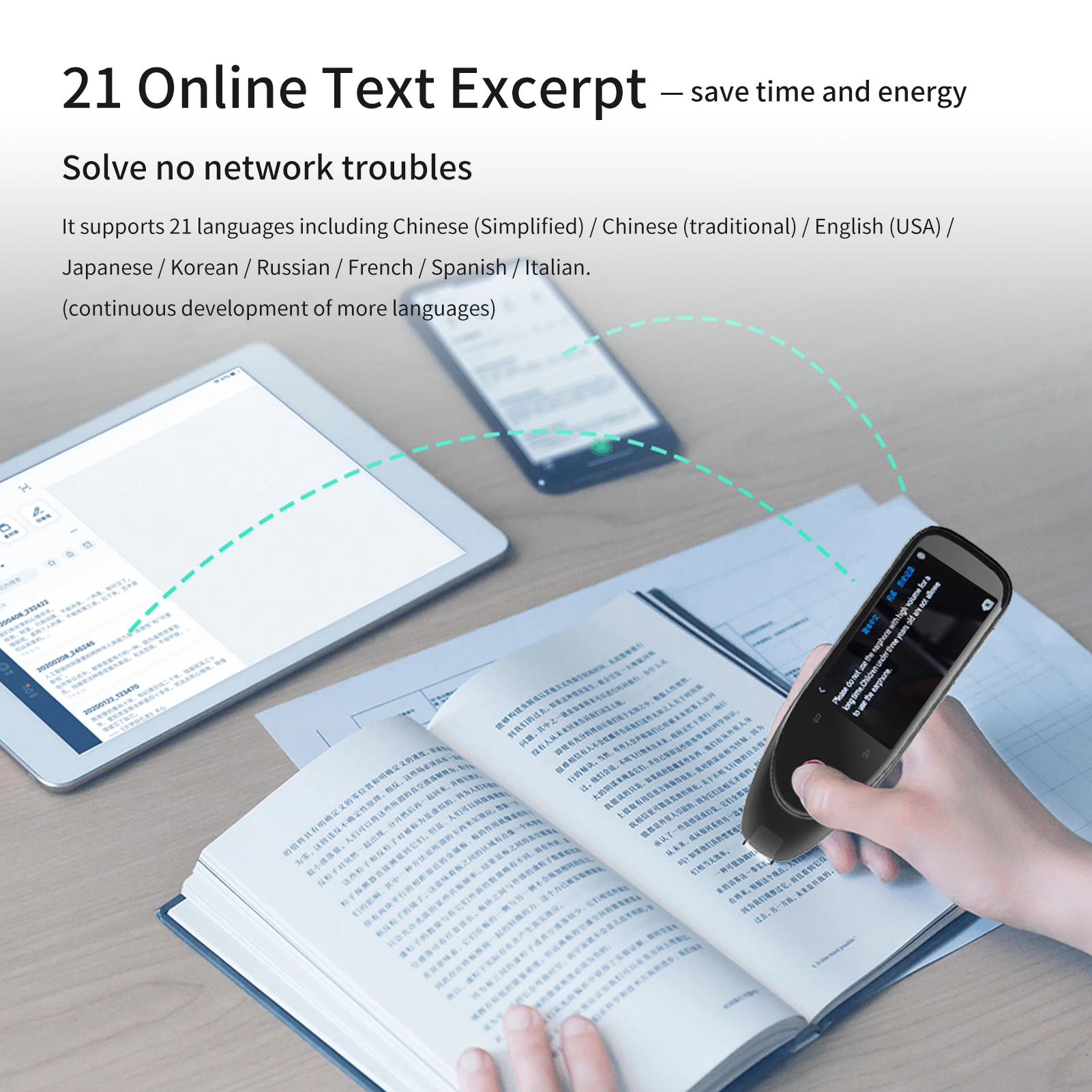 BOELEO S50 Dictionary Translation Pen Scanner 3'' Touchscreen Wireless Text Scanning Reading Translator Device 112 Languages