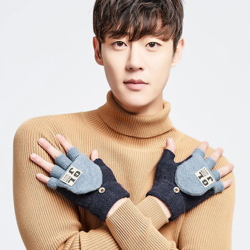 Новинка зимы, мужские вязаные шерстяные перчатки в Корейском стиле, перчатки для студентов, толстые теплые перчатки для верховой езды