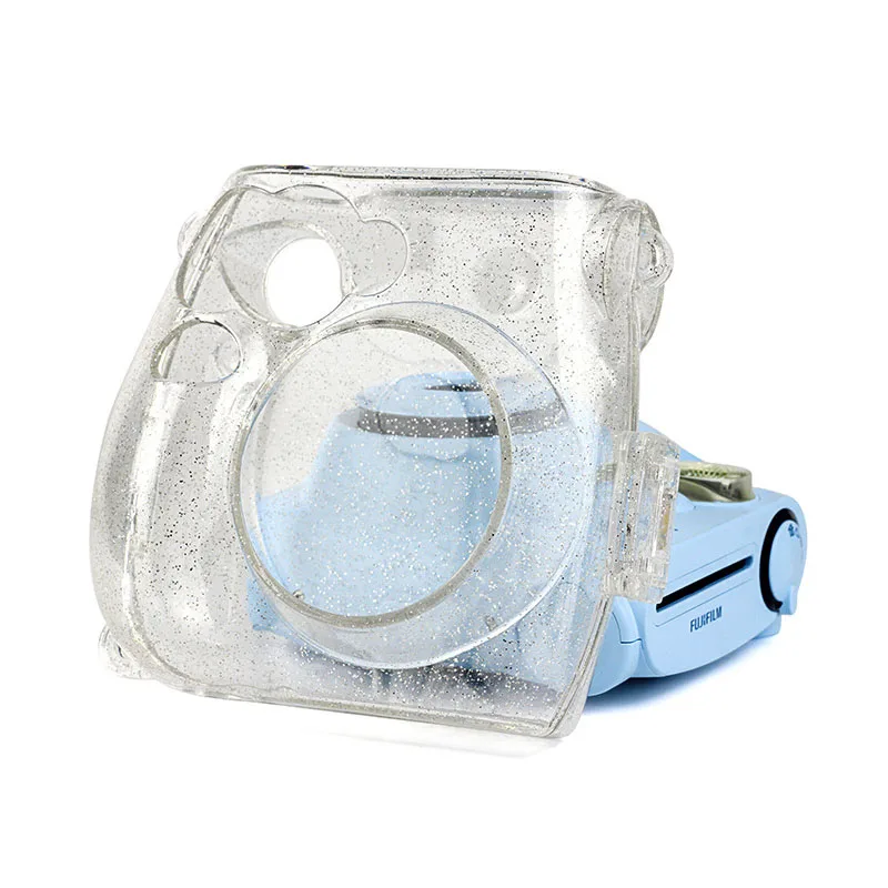 Fujifilm Instax Mini 7s Instant Film Camera Transparent Case, Protective Crystal Clear Cover Bag with Rainbow Shoulder Strap