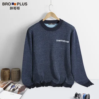 

Large Size Sweater 200 Jin Plus-sized Loose Stylish Loose Wear Contrasting Color round Neck Pullover Knitting Shirt Clothing