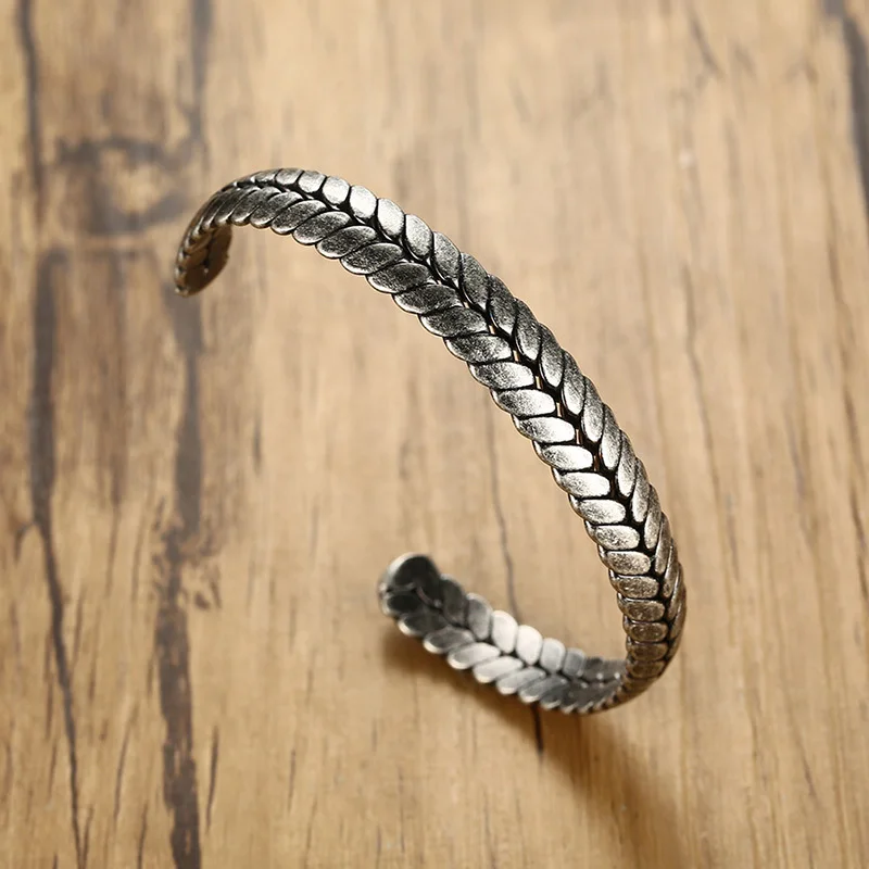 Men's Bracelet Old Oxidized Gray Braided Cuff Bracelets Stainless Steel Industrial Style Braslet Bangle Vintage Jewelry