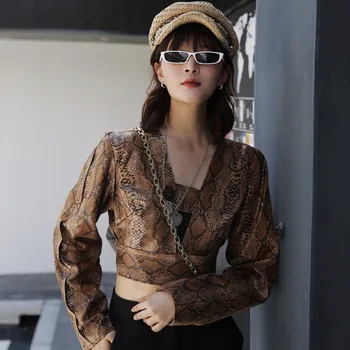

[LANMREM] 2020 autumn and winter new products Fashion Print Snake V-neck Long Sleeve Slim Thin Jacket PA483
