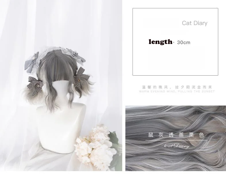 Принцесса сладкий японский Лолита парик Лолита ежедневный постоянный парик кошка дневник кошачьи уши серебро постепенно длинные вьющиеся волосы AG-124