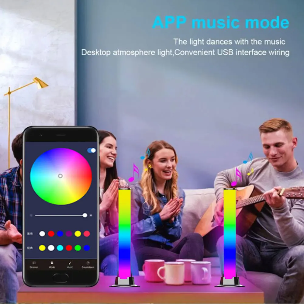 LED Sound Control Pickup Light RGB Symphony Lamp App Control Music Rhythm Light Color Ambient LED Lamp Bar Home Decoration Light