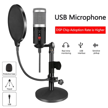

Condenser Microphone With Tripod USB Computer Studio For Phone Microphone Microphone For PC Karaoke Microphone With Sound Card