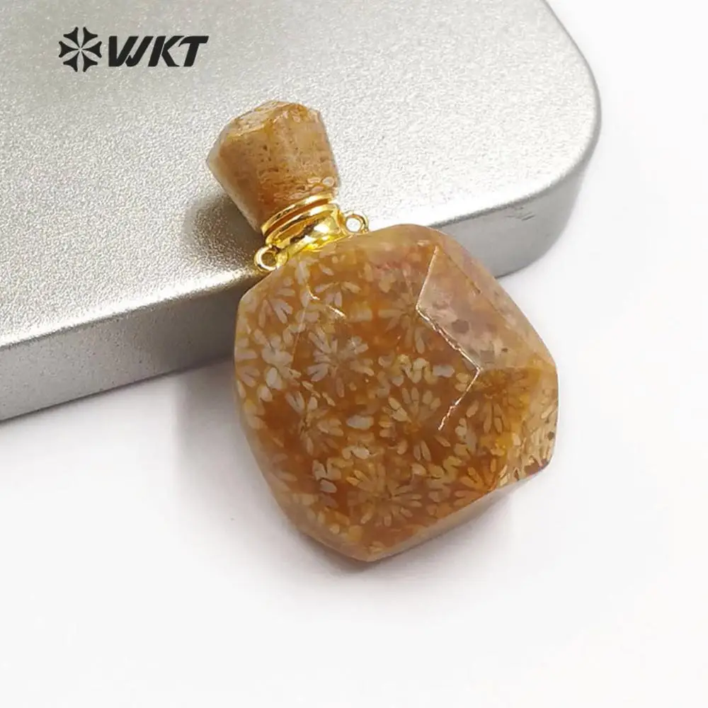 a WT-P1484 бутылочка для парфюма Медальон натуральный камень кулон бутылка из камня с золотой Гальванизированный подвесной крючок Женское Ожерелье - Окраска металла: a