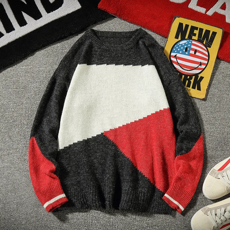 New Sweater Men Fashion Contrast Color Casual Sweter Clothes Knit Sweaters Man Streetwear Loose Long-sleeved Pullover Men M-5XL New Sweater Men Fashion Contrast Color Casual Sweter Clothes Knit Sweaters Man Streetwear Loose Long-sleeved Pullover Men M-5XL