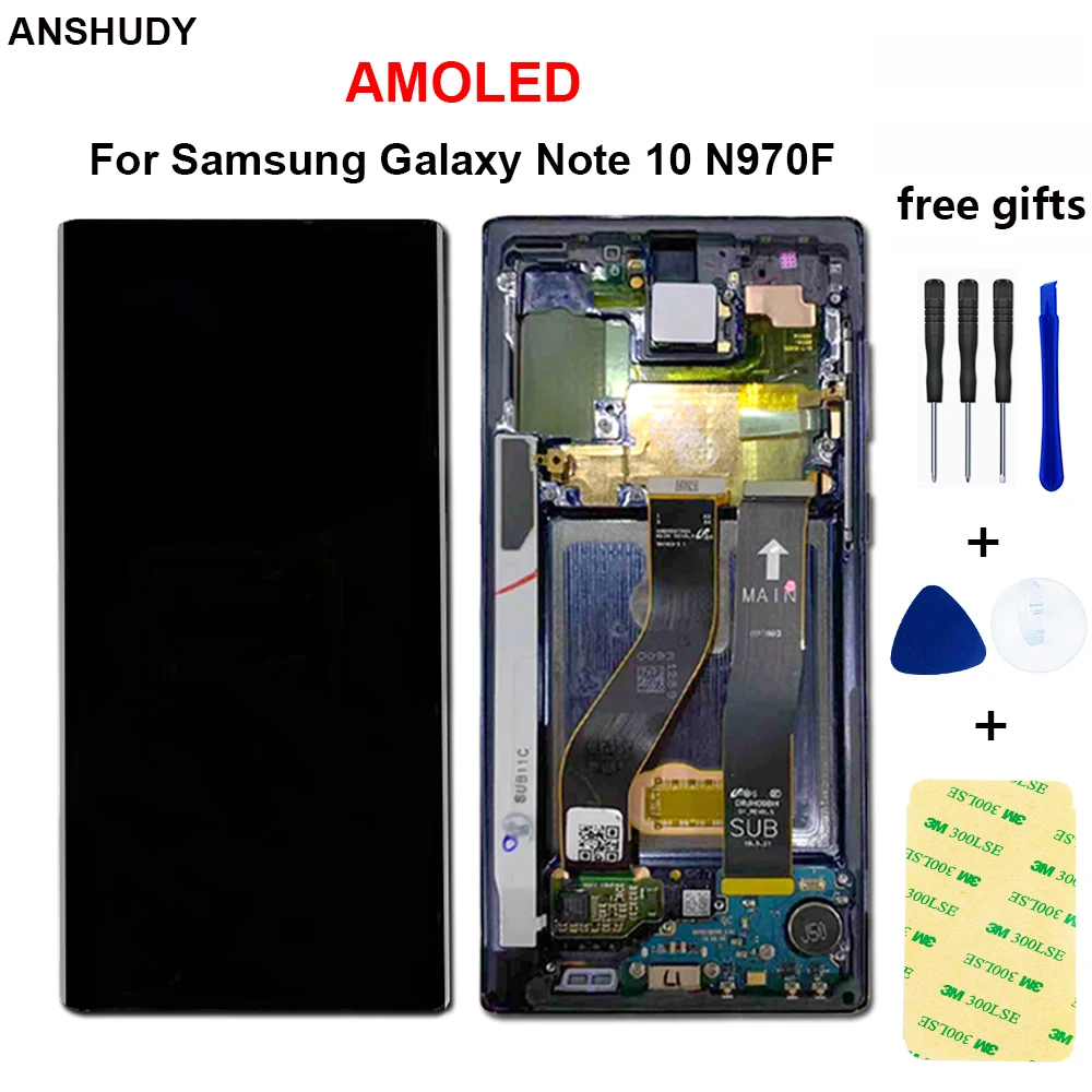 

AMOLED For Samsung Galaxy Note 10 N970F note10 N970 N9700 LCD Touch Screen with Frame Digitizer Assembly free tools Replacement