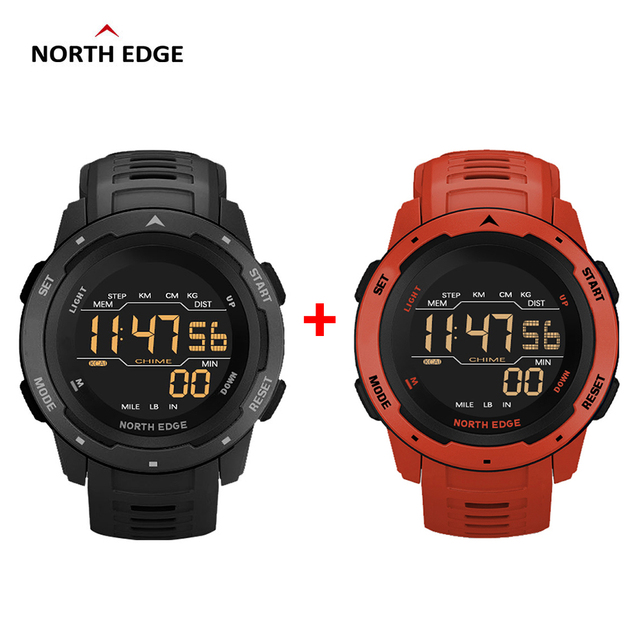 Original NORTH EDGE Men Digital Watch Dual Time Pedometer Waterproof 50M Alarm Clock Stopwatch Countdown Men's Sports Watch