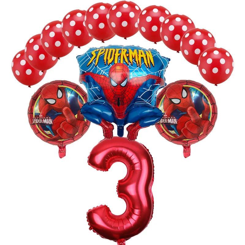 

14pcs/lot spiderman balloon 2.8g Latex Dots Balloon 32 inch number helium balloons Wedding birthday party decoration kids globos