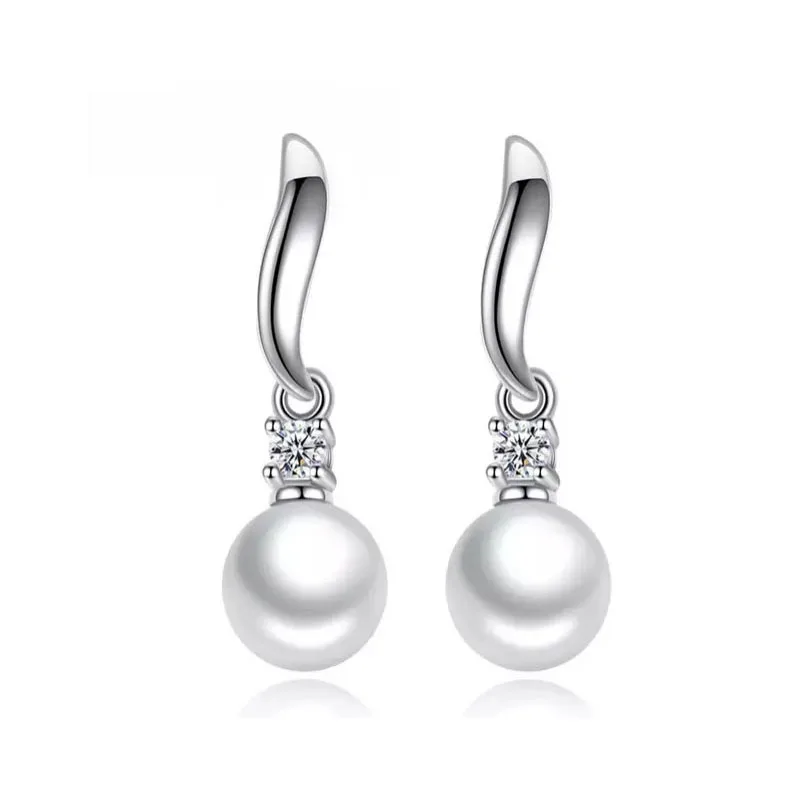 

Elegant Fashion 925 Sterling Silver Drop Earrings Imitation Pearl Zircon Tassel CZ brincos Earrings For Women Jewelry S-E183