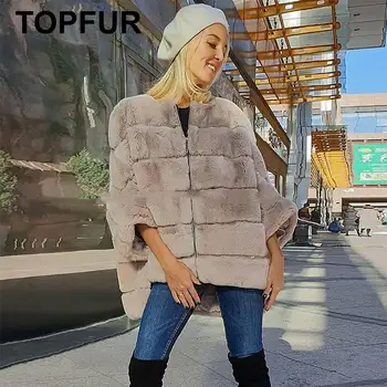 TOPFUR Winter Coat Women Real Fur Coat With Zipper Leather Jacket Women Rex Rabbit Fur Coat Rex Rabbit Fur Pullover Jacket 2018 rex rabbit fur coat girl fur coat wine red natural rabbit fur jacket girl jacket children s wear casual warm clothing