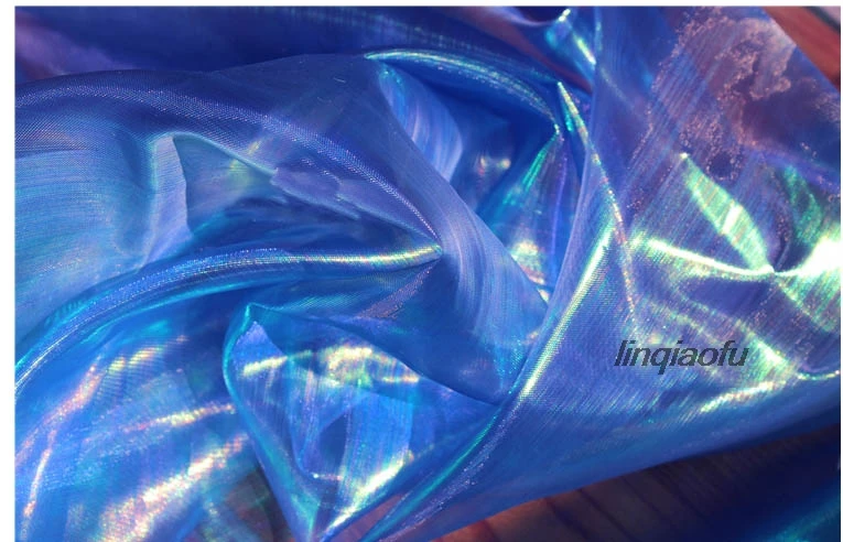 Красочная Синяя лазерная Иллюзия перспективная сетка жемчужное платье свадебное платье ткань Креативный дизайн лазерная ткань для одежды