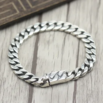 

S925 Sterling Silver Tide Models Men Simple Braided Bracelet Personality Generous Retro Glossy Wild Thai Silver Chain