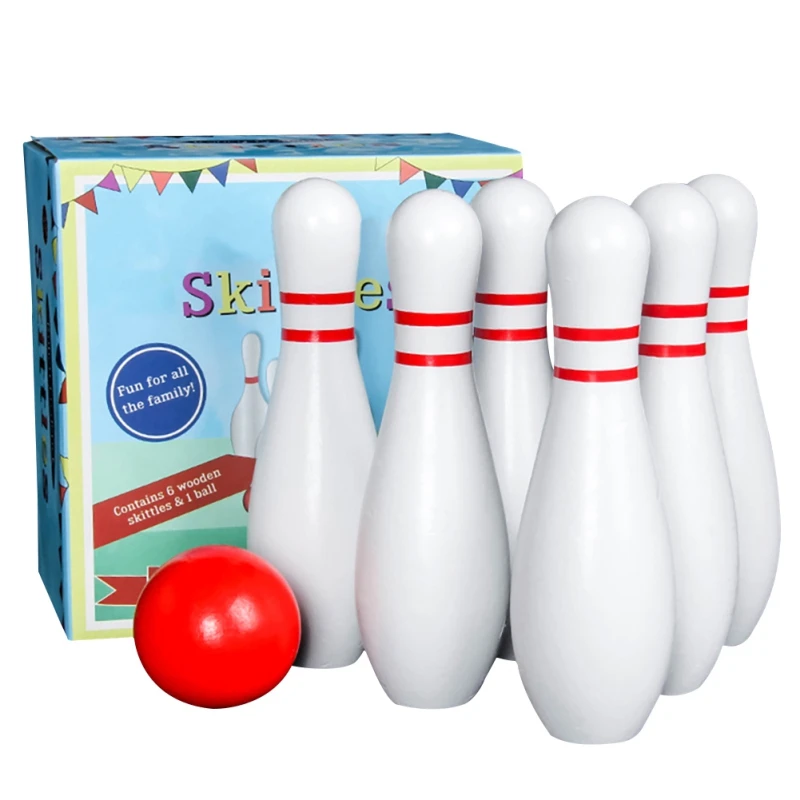 Bowling Toy Wooden Set For Kids Indoor Outdoor Sports Toys With 1 Ball