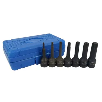 

3/8" Square Drive Impact Torx Star Bits Socket 7 Piece Set CR-MO Screwdriver Bit Socket Wrench Tools T Type M Type H Type