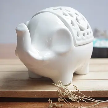 

Candle Holder Hollow Elephant Ceramic Aroma Diffuser Essential Oil Burner Home Decoration Incense Furnace Craft