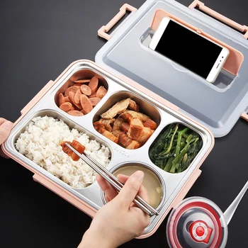 

Stainless Steel Lunch Box Lid Dividing Insulated Leak Heat Preservation Multi Function Plate with Mobile Phone Holder N h1