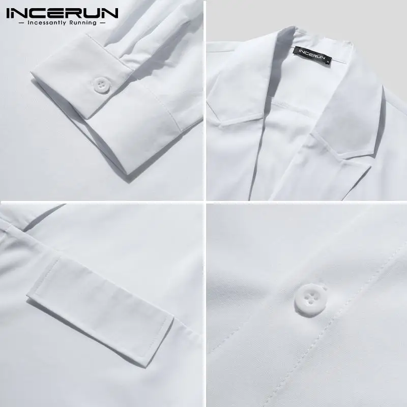 INCERUN Men Casual Shirt Solid Color Lapel Button Long Sleeve Fashion Tops Streetwear Loose Leisure Camisa Masculina S-5XL long sleeve shirt men casual shirt