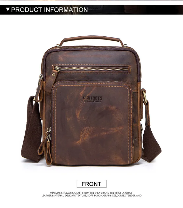 Shoulder Bag Small Bag Messenger Bag Men's Small Square Bag Men's Boutique Vintage Leather Casual Crazy Horse Leather Bag