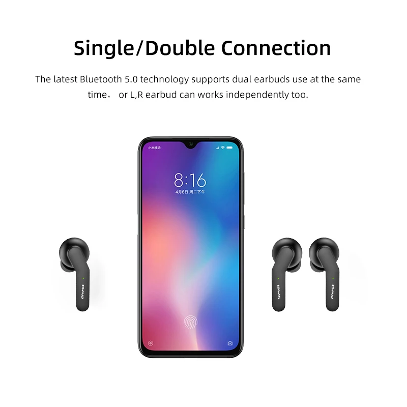 AWEI TWS Bluetooth-compatible Earphone True Wireless Charging Noise Canceling HiFi 6D Bass With Mic Touch Control Gaming Headset