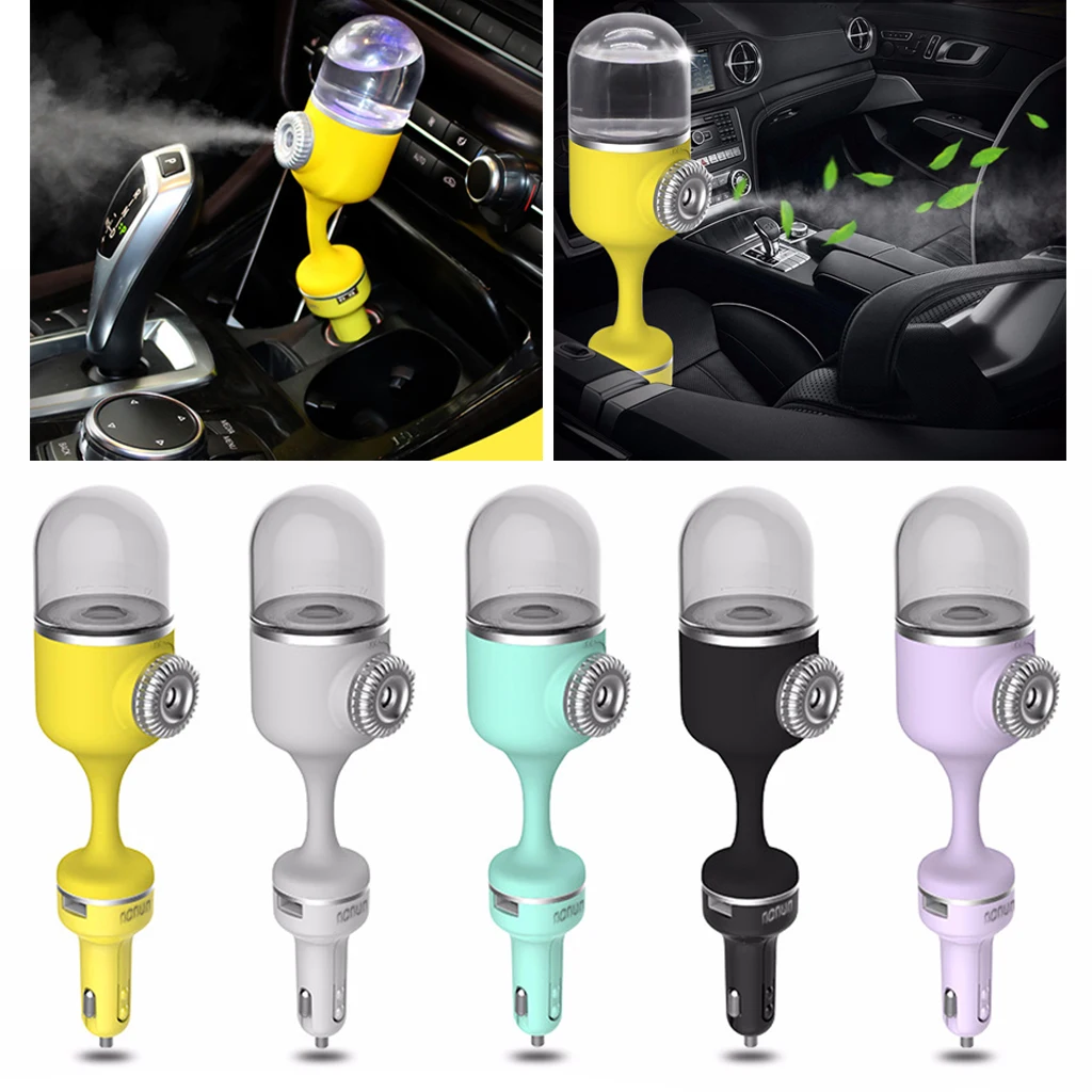 Mini Car Humidifier Cooling Mist Car Air Refresher Diffuser with 2 USB Charger Adapter, Car Essential Oil Aromatherapy Diffuser