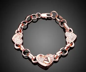 

YKD20 Pure Silver 925 Rose Zircon Bracelet Three Women's Heart Bracelets