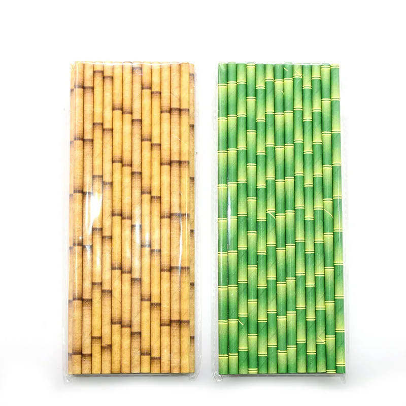25Pcs Creative Drinking Straw Bamboo Pattern Paper Drinking Straw Decoration Wedding Party Bar Supplies