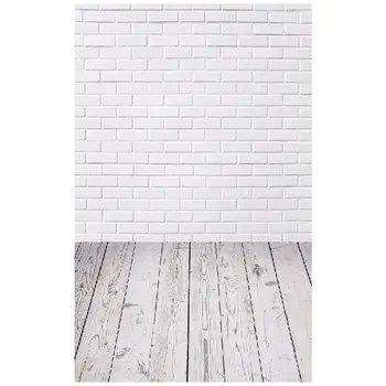 

5x7FT White Brick Wall Wood Floor Vinyl Backdrop Studio Photography Background
