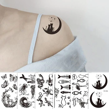 

5Pcs Small Sexy Black Cartoon Waterproof Temporary Tattoo Cute Animal Tattoo Sticker Women Body Art Waterproof Tatoo New