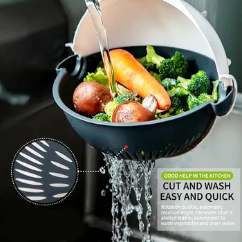 

9 in 1 Vegetable Slicer with Drain Basket Vegetable Cutter Chopper Shredder Kitchen Multipurpose Julienne Grater with Guard