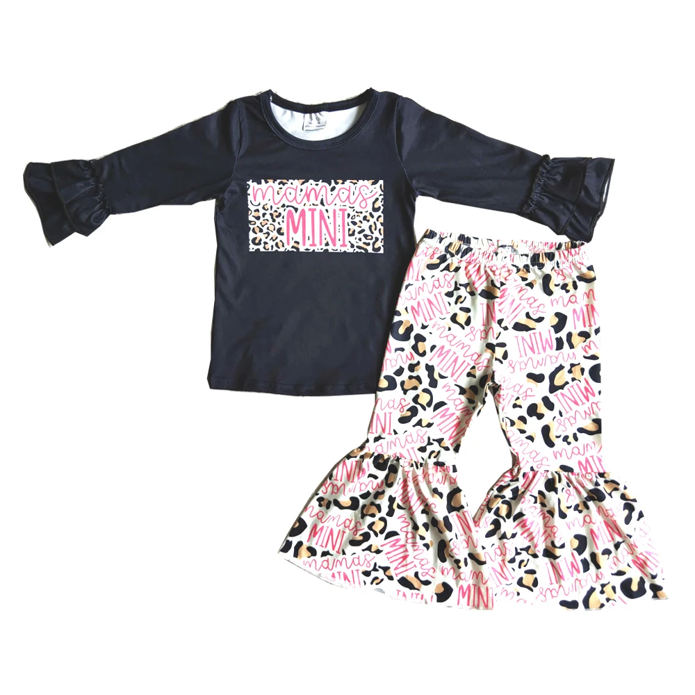 Clothing Sets for children Wholesale Kids Long Sleeve Clothes Toddler Girls Leopard And Flowers Pattern Top And  Beller Pants For Fall angel baby suit