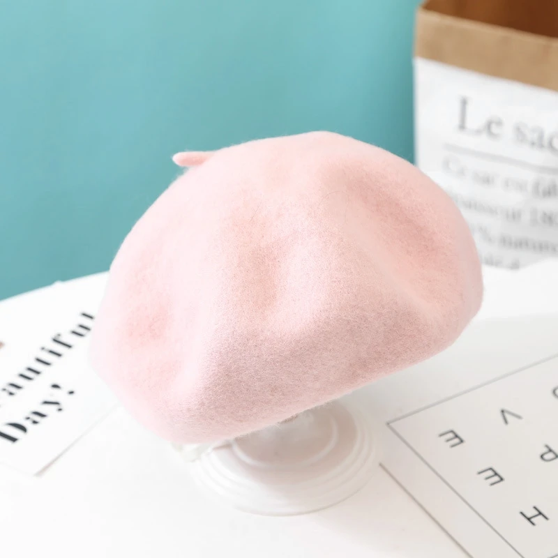 

Girls All-match Solid Color Painter Hat Wool Baby Hats for Girls Candy Color Elastic Infant Baby Beret Hat Kids Caps