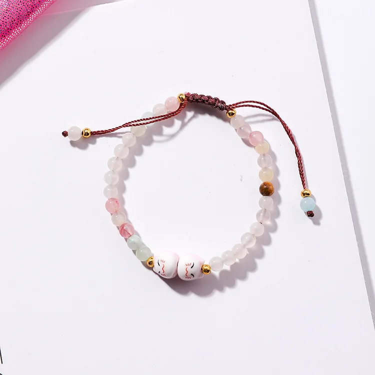 Корейский Studendt Lucky Cat браслет с подвесками ручная работа из бисера хрустальный шар простые браслеты и браслеты подарки на день рождения - Окраска металла: colorful