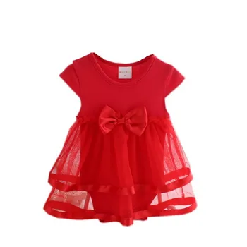 

Newborn Baby Princess Bodysuit Toddler Gauze Belt Silk Bows Triangle Short Sleeve Jumpsuit Cotton for Fashion Baby Girl