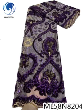 

BEAUTIFICAL african lace beaded embroidery tulle lace fabric high quality for party 2020 sewing french tissu ML58N82