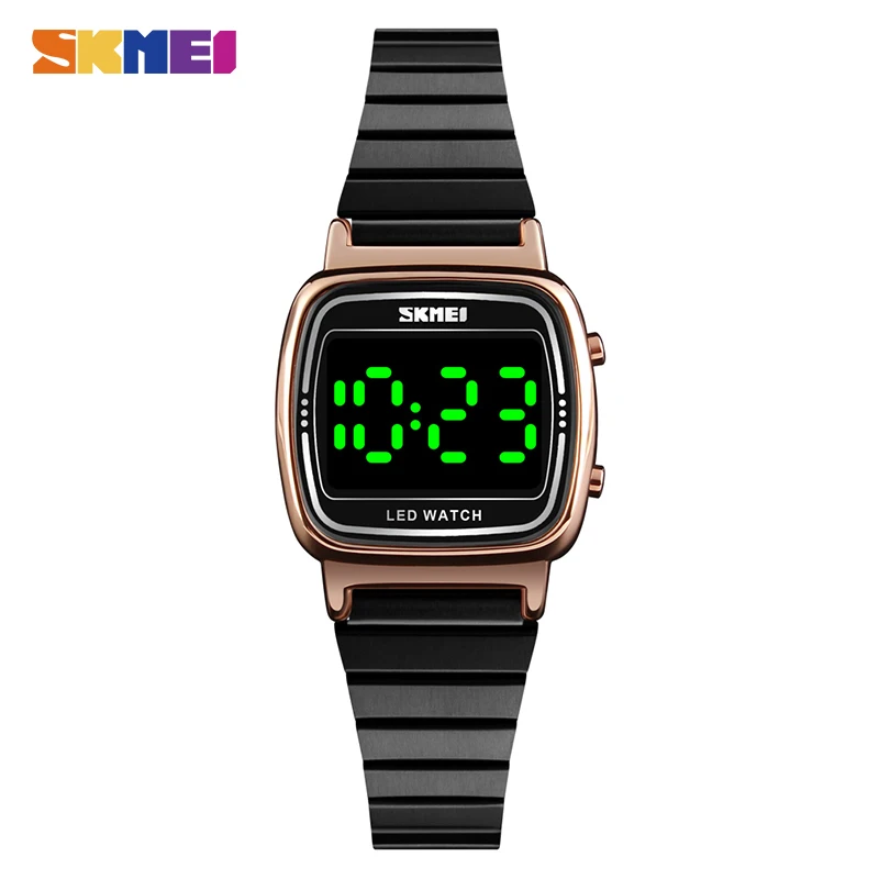 Rose gold Black SKMEI Лидирующий бренд женские водонепроницаемые наручные часы модные женские светодиодный светильник цифровые часы Montre Femme 1543 часы женские часы - Цвет: Rose gold Black