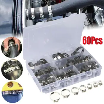 

60Pcs/Set 10-16mm Stainless Steel Hose Clamps + Box Spring Fuel Oil Water Hose Clip Pipe Tube Band Clamp Fastener Assortment Kit