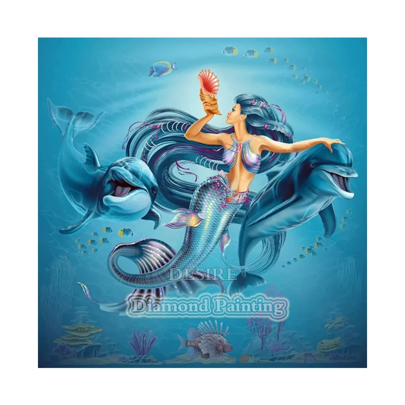 

Desire Mermaid Dolphin 5D DIY Diamond Painting Cross Stitch Diamond Embroidery Needlework Full Square Drill Home Decor PT3868